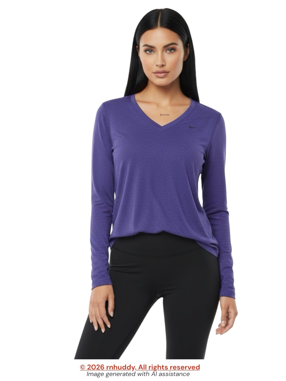 Nike M purple v-neck long sleeve tee